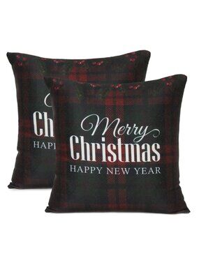Oussum Cotton Cushion Cover Christmas New Year Wishes Print Pillow Case Set of 2